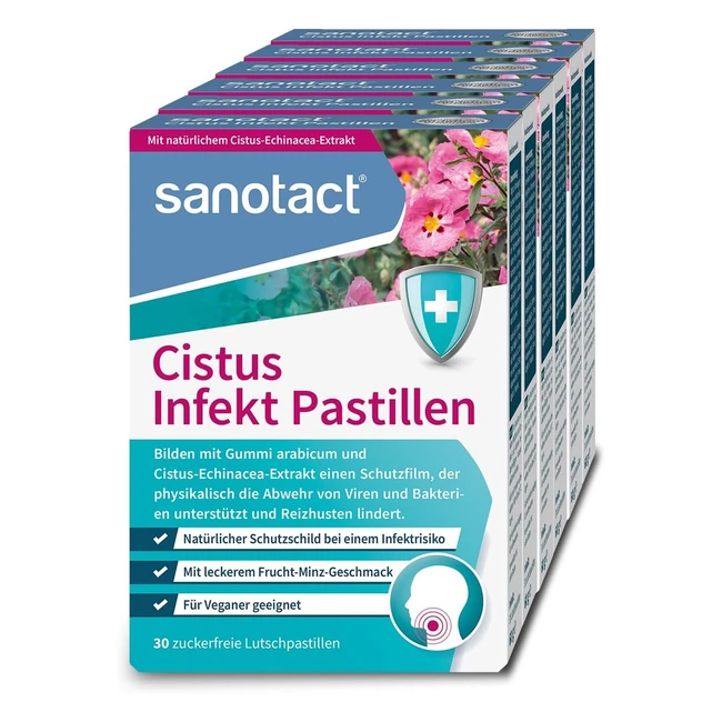 Sanotact Cistus Infect Pastilles 6 x 30 Lutschtabletten - Cistus Echinacea Extrakt - Gummi Arabicum - zur Unterstützung der Abwehr gegen Viren & Bakterien - wirksames Mittel gegen reizenden Husten
