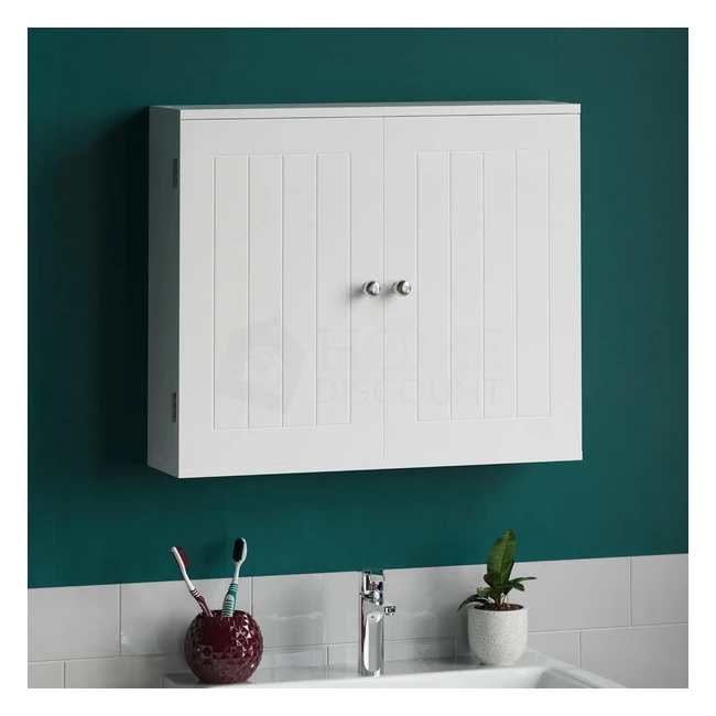 Bath Vida Double Door Wall Mounted Bathroom Cabinet - White Wood | Modern Design | Ample Storage