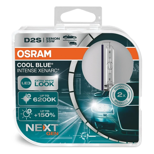 OSRAM Xenarc Cool Blue Intense D2S 150% mehr Helligkeit bis zu 6200K Xenonscheinwerferlampe LED Look White Duo Box