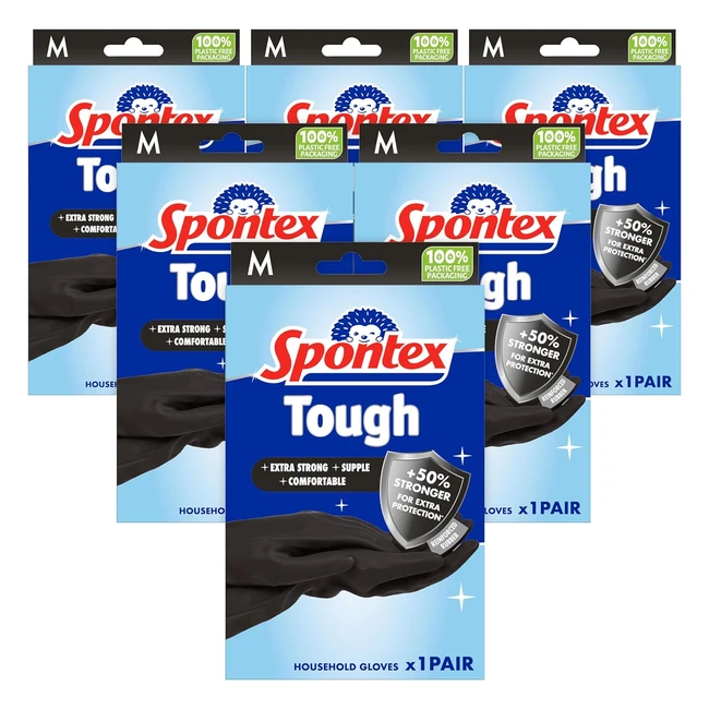 Spontex Tough Household Gloves Medium Size Extra Strong Comfortable 6 Pairs