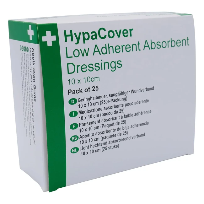 Hypacover Low Adherent Dressing Pads 10x10cm Pack of 25 - Absorbent & Sterile