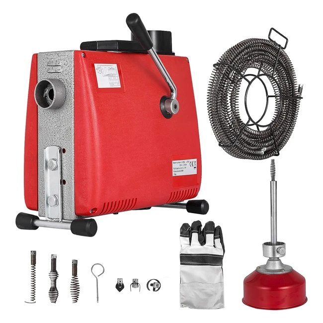 Anhon 344 Rohrreinigungsmaschine 400 U/min 220V 250W700W Schlangenrohrreinigungsmaschine mit 40 x 35 Kabel und 20 x 310 Zoll Kabel rot