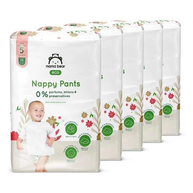Mama Bear Eco Nappy Pants Size 5 - 95 Count 5 Packs of 19 - White - 1218kg Ec