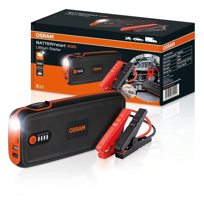 OSRAM Batterystart 400 Auto Starthilfe Lithium Batterie Starter 2000 A 12 V mit Powerbank-Funktion für bis zu 8 l Benzin- und 4 l Dieselmotoren