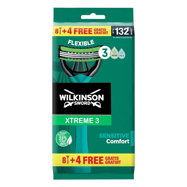 Wilkinson Sword Xtreme 3 Sensitive Disposable Razor for Men 84 - 3 Flexible Blades Lasts Up to 11 Shaves