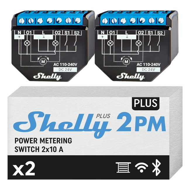 Shelly Plus 2PM Smart Interruptor Inalmbrico y Bluetooth 2 Canales con Medici
