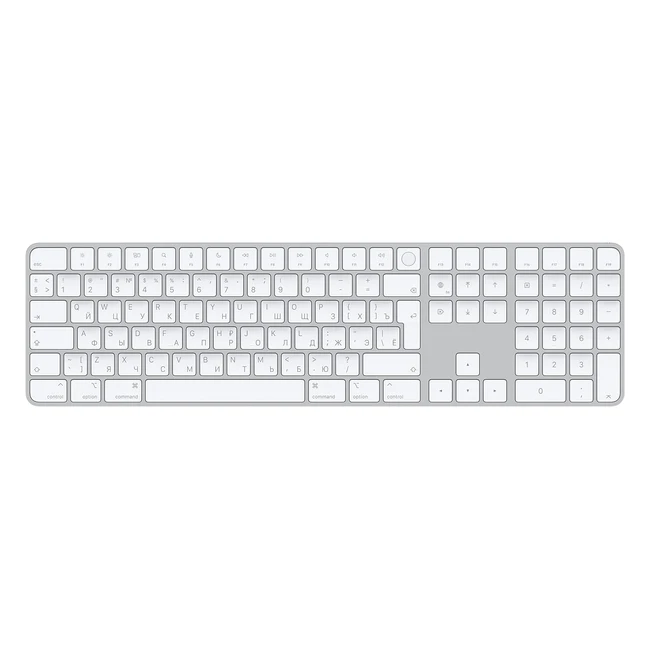 Apple Magic Keyboard mit Touch ID und numerischem Tastenfeld Bluetooth wiederaufladbar kompatibel mit Mac Computern Chip russische weiße Tasten