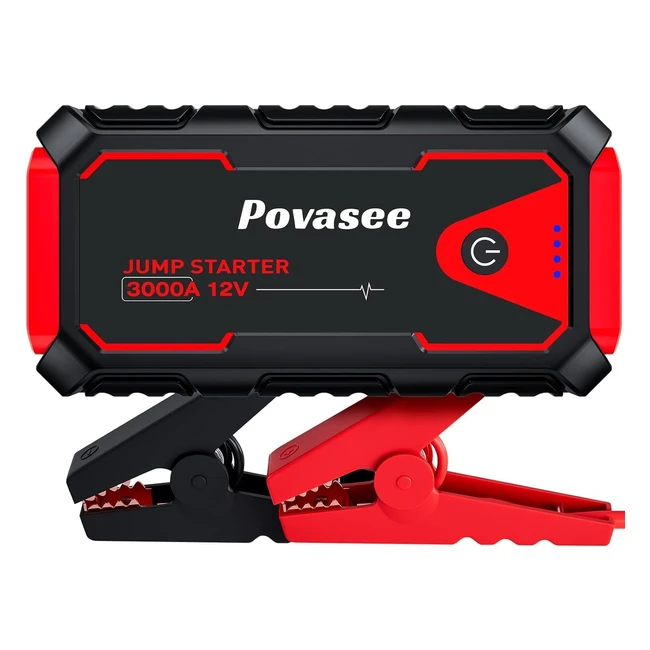 Povasee Starthilfe Powerbank 3000A Auto Starter 12V Fahrzeuge Jump Starter LED 2x USB