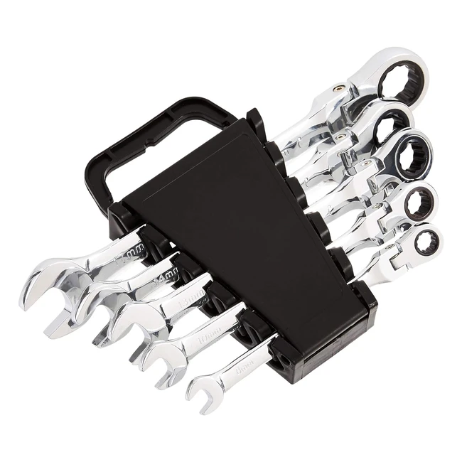 Amazon Basics 5-Piece Flexible Ratcheting Wrench Set - Metric - Chrome Vanadium 