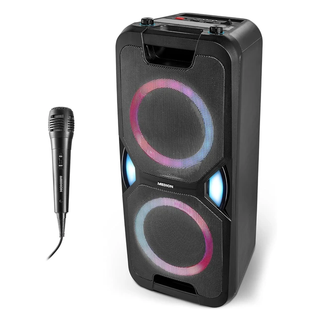 Medion P61468 Partysoundsystem inkl. Mikrofon, Karaoke, Akku, UKW Radio, Bluetooth 50, 2x 220 Watt, LED, USB, AUX