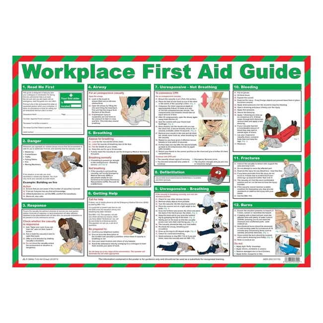 First Aid Guide Poster - Safety First Aid Group - Laminated - 59x42cm - Lifesavi