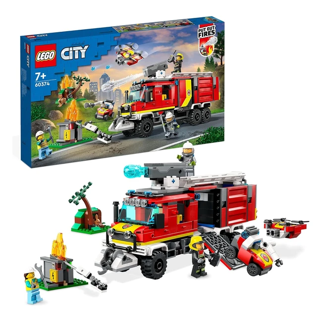LEGO 60374 City Fire Command Unit Set - Ultramodern Fire Engine Toy with Land an
