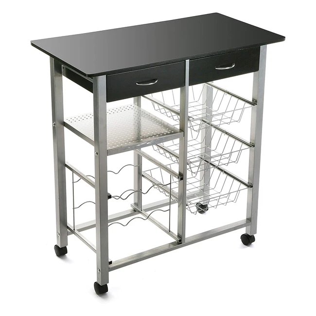 Carro de cocina Versa Leicester con ruedas cajones botellero y despensa - 82x4
