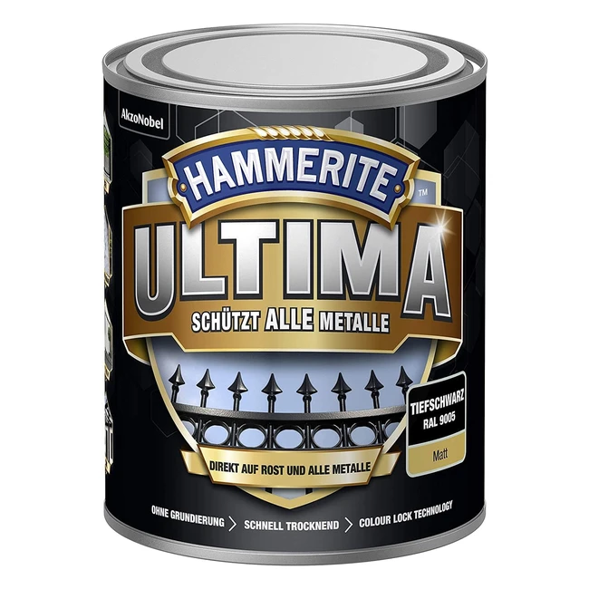 Hammerite Metallschutzlack Ultima Matt Tiefschwarz RAL9005 750ml - Rostschutz Grundierung & Lack