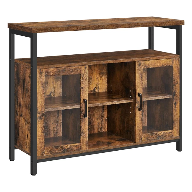 VASAGLE Sideboard Küchenschrank Aufbewahrung mit 2 klaren Glastüren verstellbare Regale Küche Esszimmer 100 x 35 x 80 cm Industriestil Vintage Braun/Schwarz LSC095B01