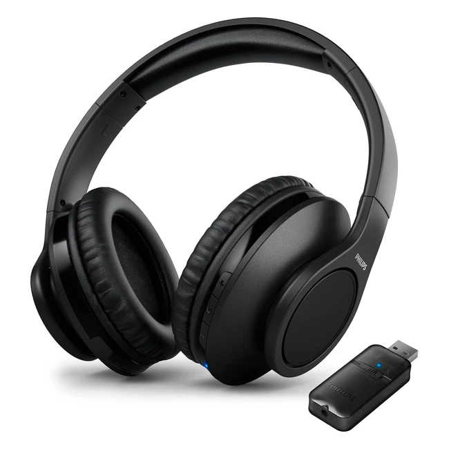 Philips Casque d'écoute TA6206BK00 Over Ear TV - Casque d'écoute sans fil pour adultes - Suppression passive du bruit - Bluetooth facile - 18 heures de lecture