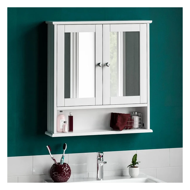 Bath Vida Double Door Bathroom Cabinet Wood White Mirrored Wall Mounted Storage Furniture - Modern Design, Easy Installation, High Quality Material