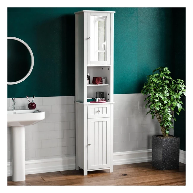 Priano Tall Mirrored Bathroom Cabinet White - Stylish Storage Solution