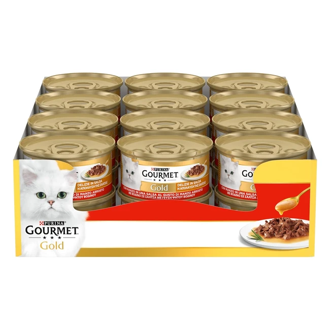Purina Gourmet Gold Delizie in Salsa - Cibo Umido per Gatti - Ref. 24 Lattine 85g - Con Manzo