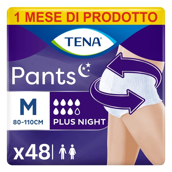 Tena Pants Plus Night Taglia Media M - Pacco Scorta Mensile - Mutandine Assorbenti Elasticizzate - 4 Confezioni x 12 Pezzi