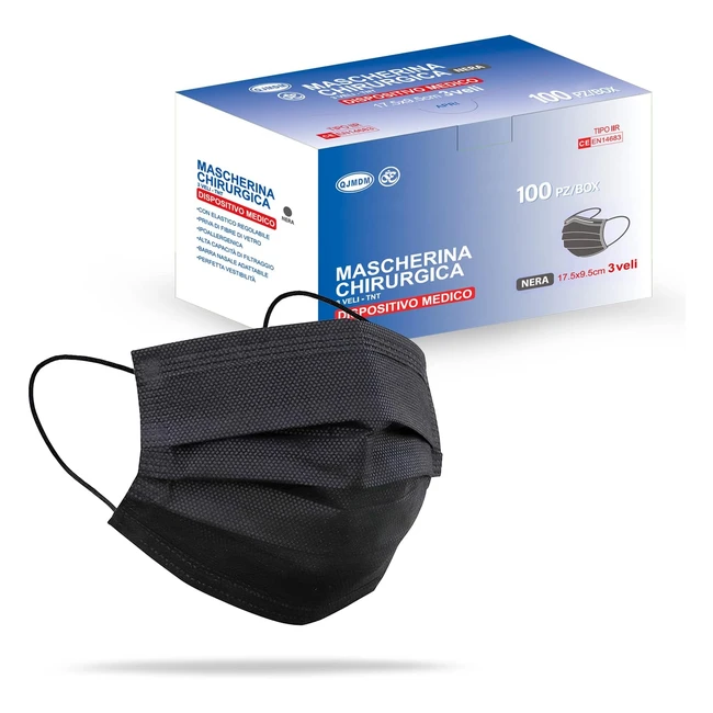 Mascherine Chirurgiche 3 Veli CE 2R - Nero - SS Medical