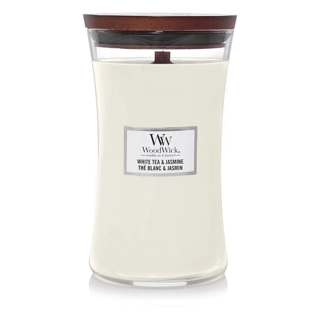 Candela Grande Profumata Woodwick White Tea & Jasmine - Durata 130 Ore
