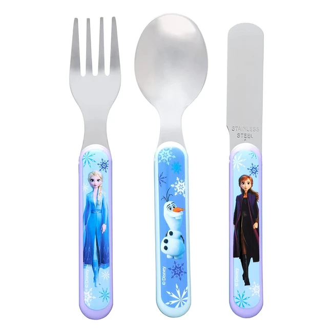 Disney Frozen 3-Piece Cutlery Set - Kids Size - Stainless Steel - Elsa Anna Olaf - 12 Months+