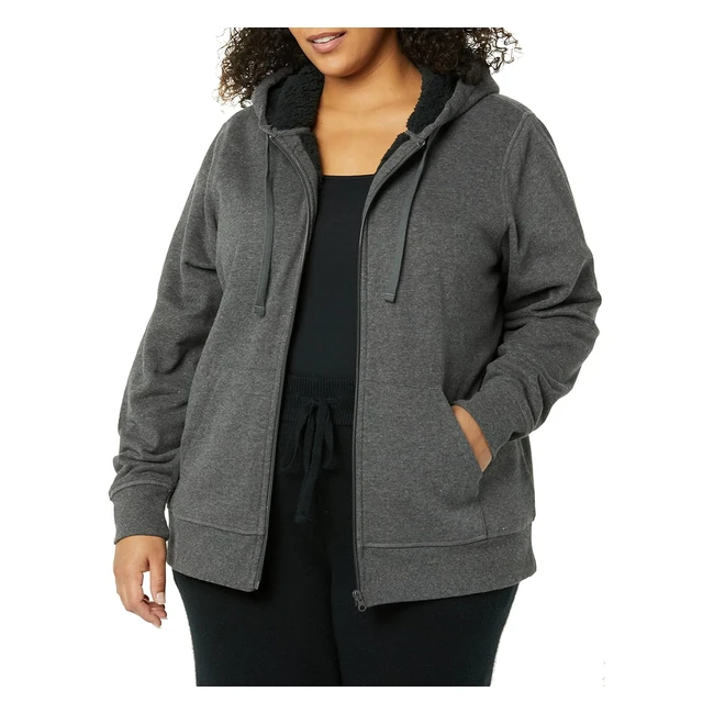 Amazon Essentials Women's Sherpa-Lined Fleece Full-Zip Hooded Jacket XL Charcoal Heather #Warm #Cozy #Fashion