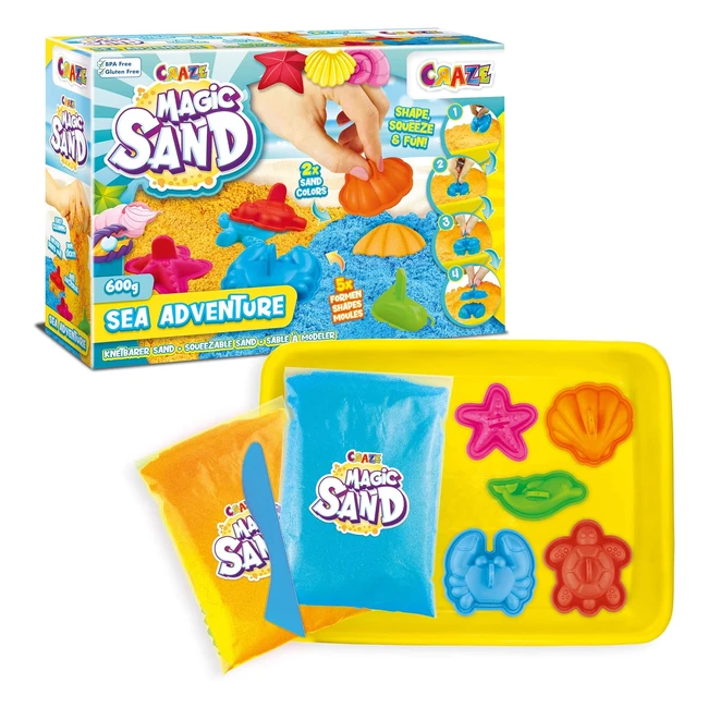 Craze Magic Sand Sea Adventures 600g - Set Sabbia Cinetica Colorata con Stampi -