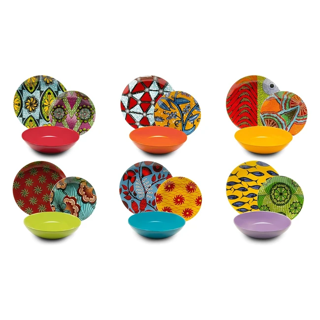 Excelsa Afrika Servizio Piatti 18 Pezzi Porcellana e Ceramica Multicolore - Desi