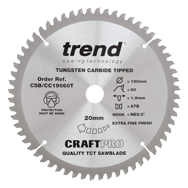 Trend CraftPro TCT Negative Hook Thin Kerf Crosscutting Mitre Saw Blade 190mm CS