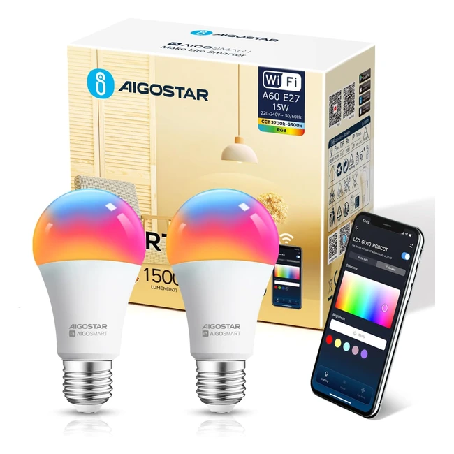 Aigostar Lampadina LED Alexa Smart WiFi E27 SL2 Dimmerabile 15W RGB 2700K-6500K 