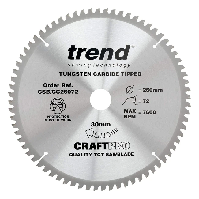 Trend CraftPro TCT Negative Hook Crosscutting Mitre Saw Blade 260mm CSBCC26072
