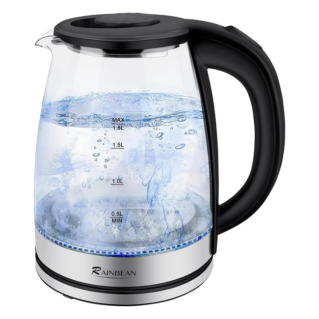 Rainbean Electric Kettle 18L Tea Boiler LED Auto Shutoff Glass Black