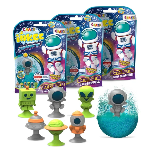 Set 3 Bombe da Bagno Spazio Giocattoli Bambini Inkee Giocatore Bolle Sorpresa