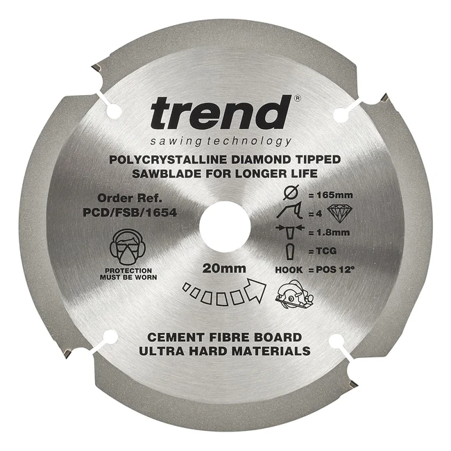 Trend Professional PCD Sawblade 165mm 20mm Bore 4 Teeth - Precision Cutting Tips
