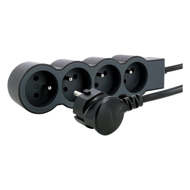 Legrand Multiprise Extraplate 4 Prises de Courant avec Terre - Cordon 3m Noir/Gris Fonc