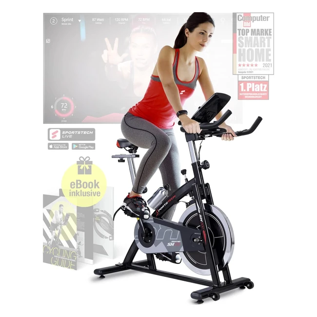 Sportstech SX200 Indoor Bike - Heimtrainer mit 22kg Schwungrad - Multifunktionskonsole - Fitnessgerät für Zuhause