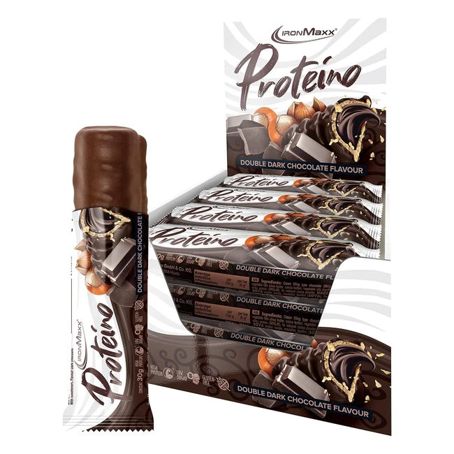 IronMaxx Proteino Protein Bar Doppelte Dunkle Schokolade 12 x 30 g - High Protei