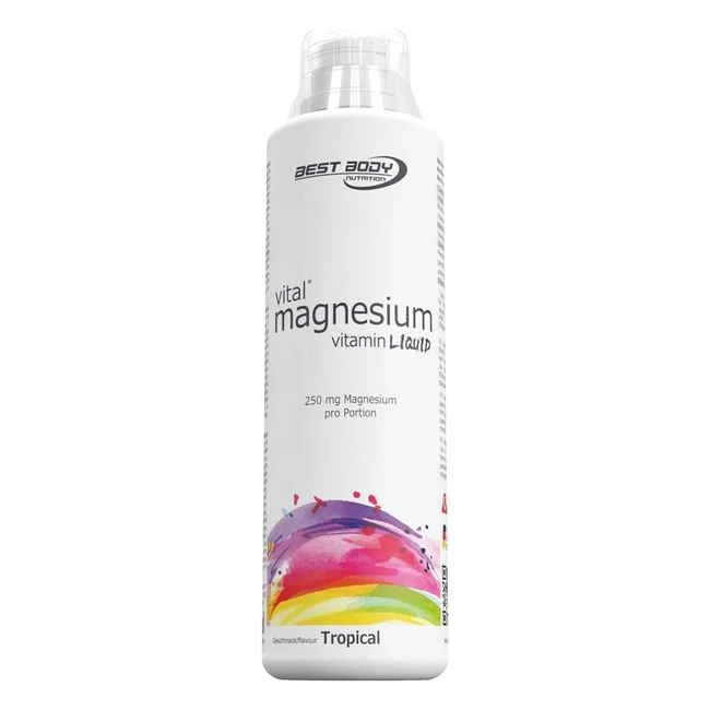 Best Body Nutrition Magnesium Vitamin Liquid Tropical 500ml Flasche - Reguliert Magnesiumhaushalt - Praktischer Dosierdeckel