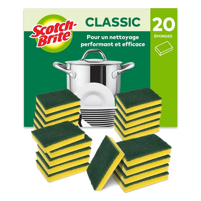 Éponge Récureur ScotchBrite Classic 20 pièces - Nettoyage puissant et efficace