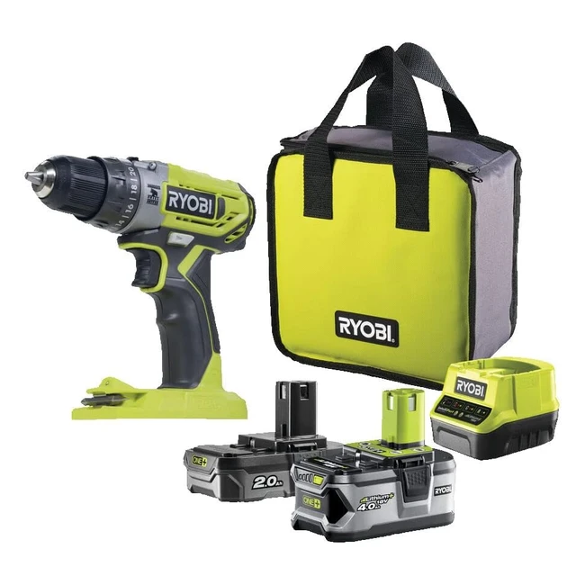 Trapano Avvitatore a Percussione Ryobi R18PD2242S 18V One - Include Batteria 2.0Ah e 4.0Ah, 2 Velocità, 24 Regolazioni Frizione, Luce LED