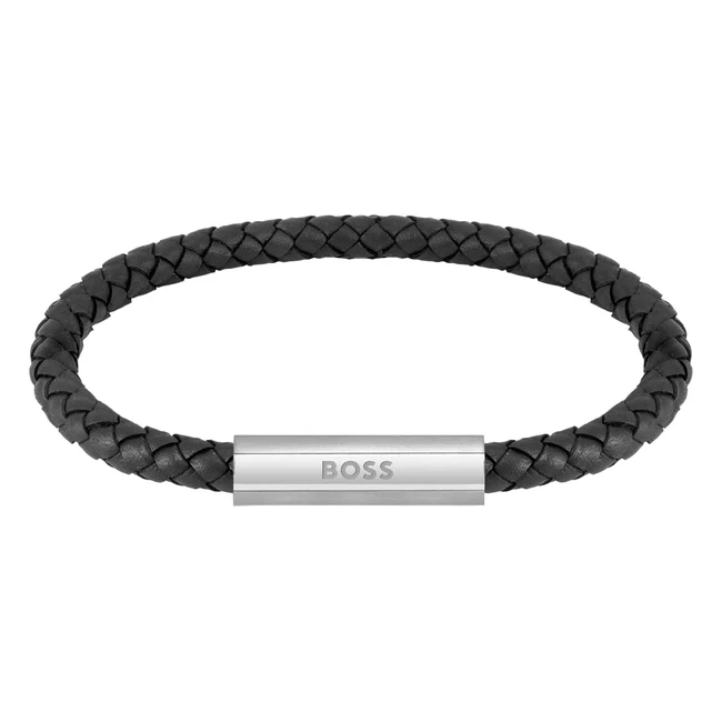 Bracelet homme Boss en cuir tressé noir - Réf. 1580152 - Livraison gratuite