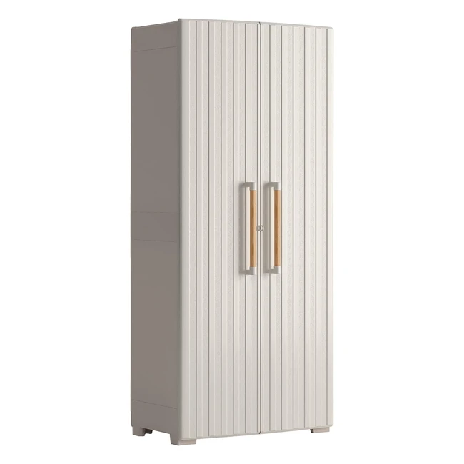 Keter Groove Tall Indoor Outdoor Garage Utility Cabinet Beigesand - Lockable Double Door Access, Metal Hinges, UV Resistant Handles