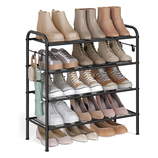 Songmics Shoe Rack 4-Tier Organizer Metal Shelf Storage Holds 16 Pairs Height-Adjustable