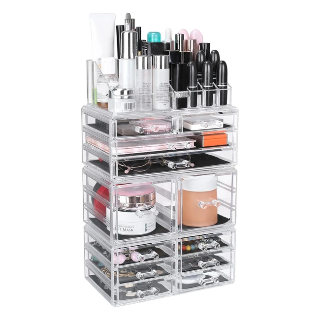 Organisateur Maquillage Acrylique Boîte Rangement Cosmétique 4 Parties Transparentes