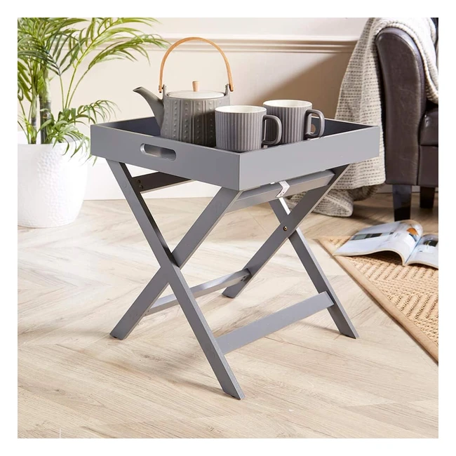 Home Source Butlers Side Table Portable Wooden Tray Gray 40cm MDFChipboard