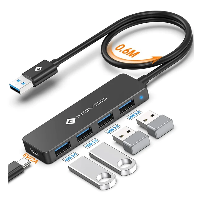 Hub USB C Novoo R5 Lite - Trasferimento Dati 5 Gbps - 4 Porte USB 30 - Alimenta