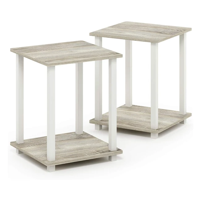 Furinno Simplistic Sofa Table Set of 2 Sonoma Oak White 396x396x498cm