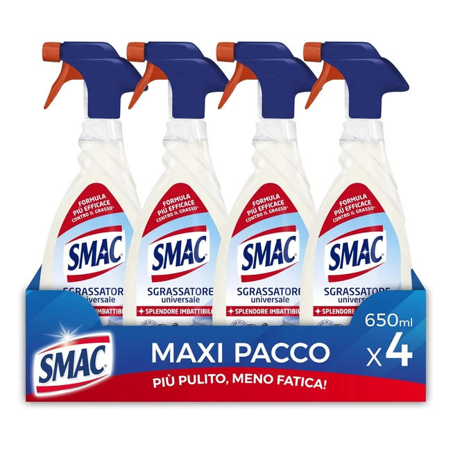 Sgrassatore Universale Smac Spray 650ml x 4 - Azione Sgrassante e Zero aloni